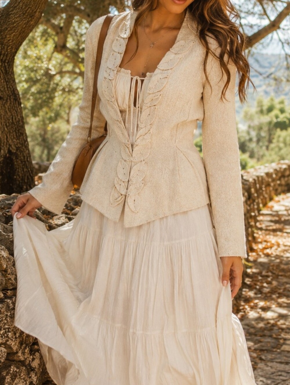 Anthropologie 100% Wool Cream Ruffle Trim Knit Jacket Cottagecore Boho